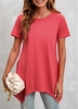 Asymmetric Hem Peach Red Round Neck T Shirt