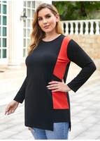 Asymmetric Hem Plus Size Contrast T Shirt