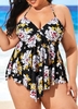 Asymmetric Hem Plus Size Floral Print Swimdress and Panty