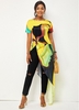 Asymmetric Hem Printed Short Sleeve T Shirt