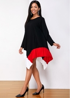 Asymmetric Hem Round Neck Contrast Dress