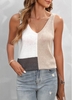 Beige V Neck Contrast Tank Top