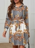 Belted Baroque Print Button Up Shirt Dress