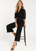 Belted Black Chiffon 3/4 Sleeve V Neck Jumpsuit