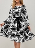 Belted Black Floral Print Tie Front Dress