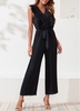Belted Black Sleeveless V Neck Jumpsuit