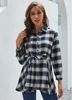 Belted Button Up Turndown Collar Plaid Blouse