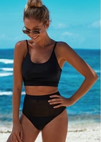 Black Spaghetti Strap Mesh Panel Bikini Set