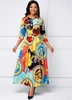 Button Long Sleeve Printed Maxi Dress