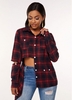 Button Turndown Collar Long Sleeve Plaid Blouse