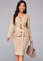 Button Up Belted Long Sleeve Caidigan