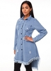 Button Up Dip Hem Shredded Denim Blouse