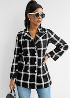 Button Up Double Breasted Plaid Coat