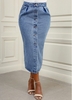 Button Up Double Side Blue Pockets Skirt