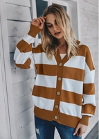 Button Up Long Sleeve Striped Cardigan