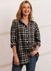 Button Up Plaid Long Sleeve Turndown Collar Blouse