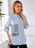 Button Up Roll Tab Sleeve Striped Blouse