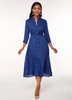 Button Up Stand Collar Belted Dress