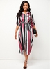Button Up Striped Belted Shirt Dress
