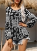 Button Up Tribal Print Long Sleeve T Shirt