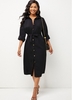 Button Up Turndown Collar Drawstring Waist Dress