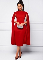 Cape Sleeve Round Neck Red Bodycon Dress