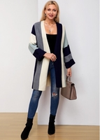 Color Block Long Sleeve Open Front Cardigan