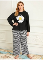 Daisy Print Plus Size Long Sleeve Loungewear Set