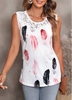 Feathers Print White Lace Stitching Tank Top