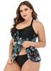 Flamingo Leaf Print Plus Size Tankini Set