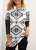 Geometric Print Beige Cowl Neck Tunic Top