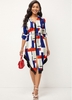 Geometric Print Belted Button Up Shirt Dress