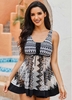Geometric Print Lace Up Swimdress and Panty