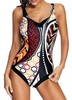 Geometric Print V Neck One Piece Swimwear