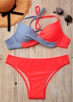 Halter Color Block Twist Front Bikini Set