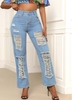 High Waist Shredded Slant Pocket Jeans