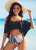 High Waisted Strappy Cold Shoulder Printed Bikini Set