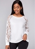 Lace Panel Long Sleeve Round Neck Sweatshirt