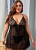 Lace Panel Plus Size Spaghetti Strap Babydoll Set