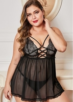 Lace Patchwork Plus Size Black Babydolls