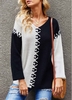 Lace Up Color Block V Neck Sweater