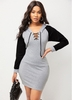 Lace Up Contrast Hooded Collar Dress