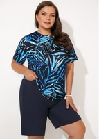 Leaf Print Plus Size Short Sleeve Tankini Set