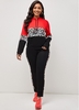 Leopard Black Hooded Collar Drawstring Sweatsuit Set