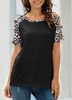 Leopard Black Ladder Cutout Round Neck T Shirt