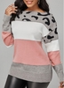 Leopard Color Block Long Sleeve Sweater