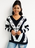 Leopard Contrast V Neck Long Sleeve T Shirt