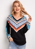 Leopard Contrast V Neck Long Sleeve T Shirt