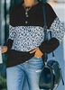 Leopard Decorative Button Long Sleeve Sweatshirt