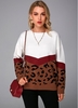 Leopard Long Contrast Sleeve Round Neck Sweater